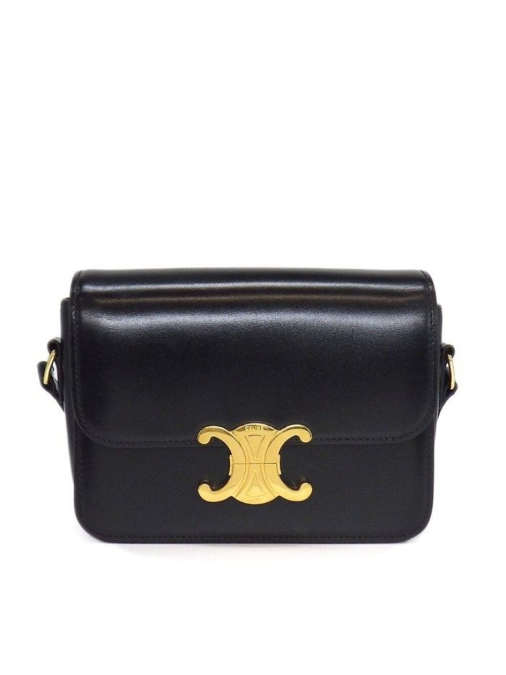 Celine Shoulder Bag Teen Triomphe Black Shiny Calfskin Gold
